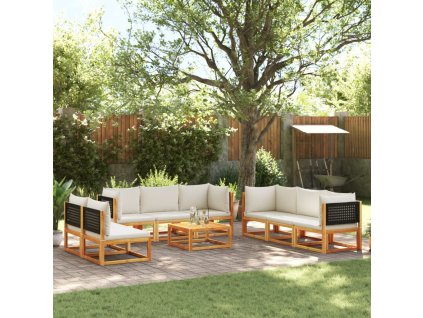 vidaXL 9dílná zahradní sedací souprava s polštáři, akácie a ratan