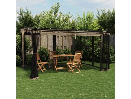 vidaXL Altán se síťovanými stěnami taupe 4 x 3 m ocel