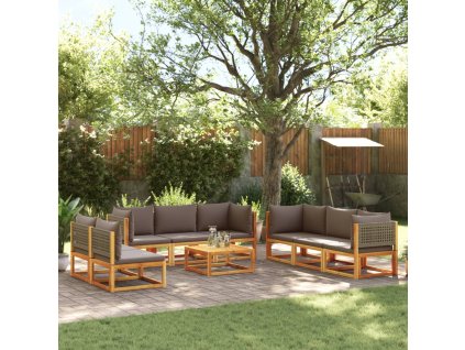 vidaXL 9dílná zahradní sedací souprava s polštáři, akácie a ratan