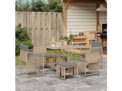 vidaXL 7dílný zahradní jídelní set s poduškami béžový polyratan