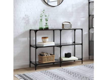 vidaXL Konzolový stolek s černou skleněnou deskou 118,5x30x81 cm ocel