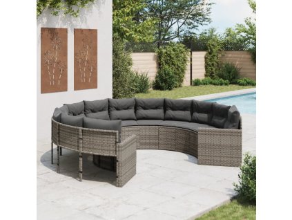 vidaXL Zahradní pohovka s poduškami kulatá šedá polyratan