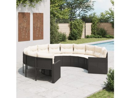 vidaXL Zahradní pohovka s poduškami kulatá černá polyratan