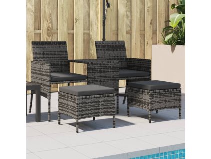 vidaXL Zahradní pohovka 2místná se stolkem a taburety šedá polyratan