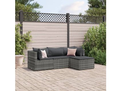 vidaXL 4dílná zahradní sedací souprava s poduškami šedá polyratan