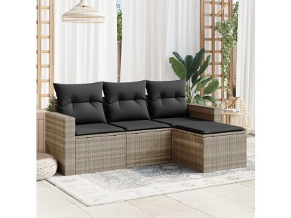 vidaXL 4dílná zahradní sedací souprava a podušky světle šedá polyratan