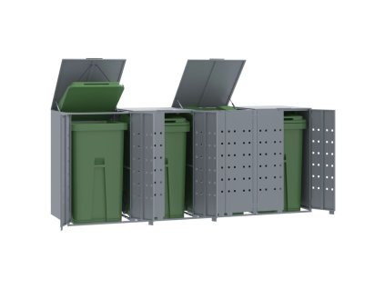 vidaXL Box na 4 popelnice šedý 276 x 79 x 117 cm ocel