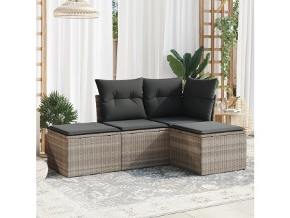 vidaXL 4dílná zahradní sedací souprava a podušky světle šedá polyratan