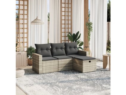 vidaXL 4dílná zahradní sedací souprava a podušky světle šedá polyratan