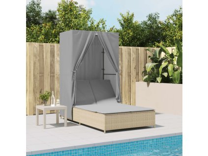 vidaXL Dvojité lehátko se střechou a závěsy béžové polyratan