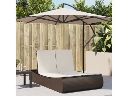 vidaXL Dvojité zahradní lehátko s poduškami hnědé polyratan