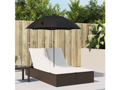 vidaXL Dvojité lehátko s poduškami a slunečníkem hnědé polyratan