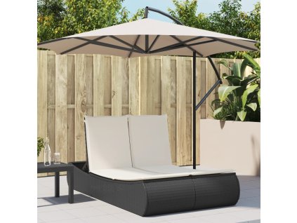 vidaXL Dvojité zahradní lehátko s poduškami černé polyratan