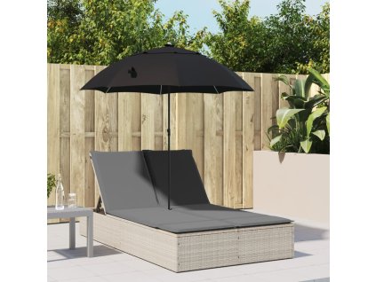 vidaXL Dvojité lehátko s poduškami a slunečníkem světle šedé polyratan