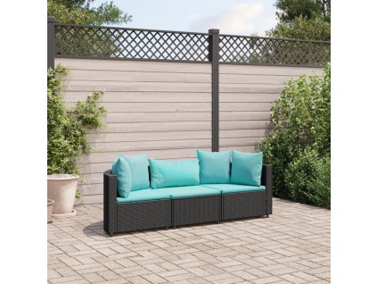 vidaXL 3dílná zahradní sedací souprava s poduškami černá polyratan