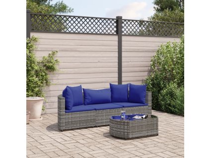 vidaXL 4dílná zahradní sedací souprava s poduškami šedá polyratan