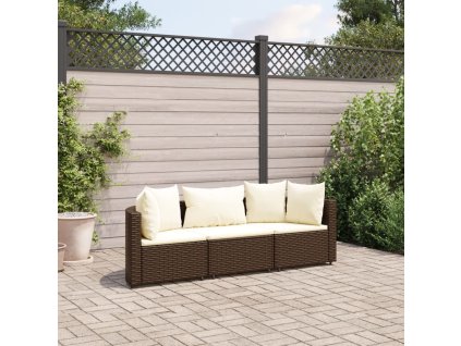 vidaXL 3dílná zahradní sedací souprava s poduškami hnědá polyratan