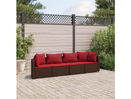 vidaXL 4dílná zahradní sedací souprava s poduškami hnědá polyratan