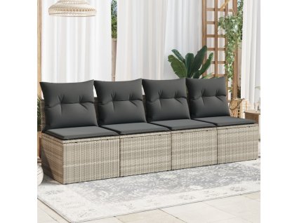 vidaXL Zahradní pohovka s poduškami 4místná světle šedá polyratan