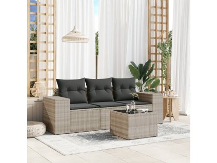 vidaXL 4dílná zahradní sedací souprava a podušky světle šedá polyratan