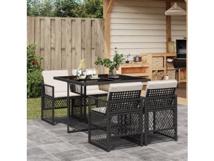 vidaXL 5dílný zahradní jídelní set s poduškami černý polyratan