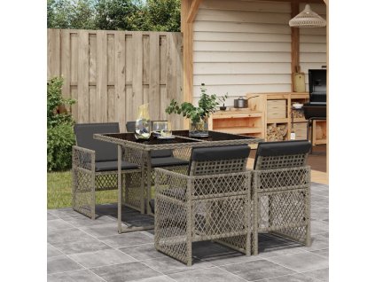 vidaXL 5dílný zahradní jídelní set s poduškami šedý polyratan