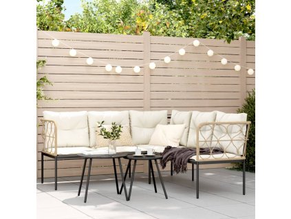 vidaXL Zahradní pohovka s poduškami tvar L černá ocel a textilen