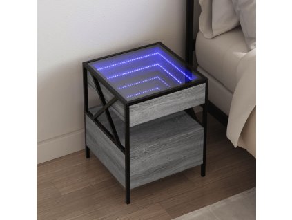 vidaXL Noční stolek s Infinity LED šedý sonoma 40 x 40 x 51 cm