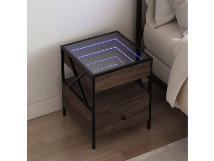 vidaXL Noční stolek s Infinity LED hnědý dub 40 x 40 x 51 cm