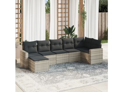 vidaXL 7dílná zahradní sedací souprava a podušky světle šedá polyratan