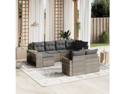 vidaXL 10dílná zahradní sedací souprava podušky světle šedá polyratan