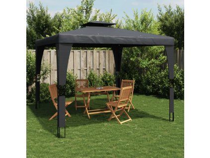 vidaXL Altán s dvojitou střechou antracitový 3,98 x 2,98 m ocel
