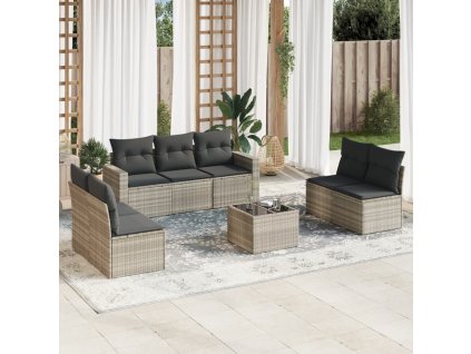 vidaXL 8dílná zahradní sedací souprava a podušky světle šedá polyratan