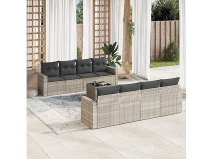 vidaXL 9dílná zahradní sedací souprava a podušky světle šedá polyratan