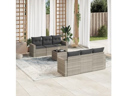 vidaXL 7dílná zahradní sedací souprava a podušky světle šedá polyratan