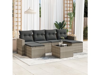 vidaXL 7dílná zahradní sedací souprava a podušky světle šedá polyratan