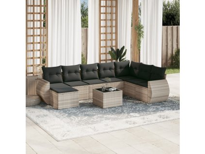 vidaXL 9dílná zahradní sedací souprava a podušky světle šedá polyratan