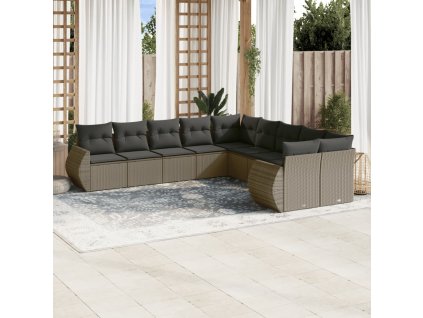 vidaXL 10dílná zahradní sedací souprava podušky světle šedá polyratan