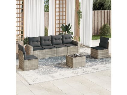 vidaXL 7dílná zahradní sedací souprava a podušky světle šedá polyratan