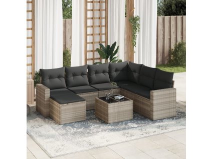 vidaXL 8dílná zahradní sedací souprava a podušky světle šedá polyratan