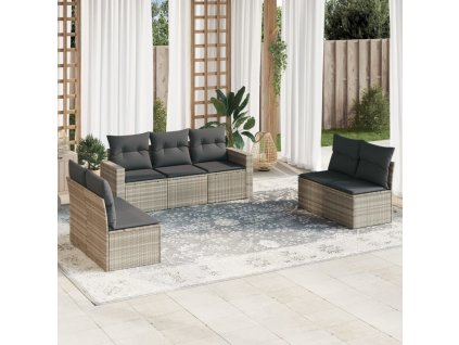 vidaXL 7dílná zahradní sedací souprava a podušky světle šedá polyratan