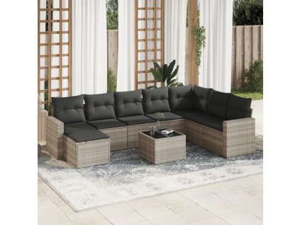 vidaXL 9dílná zahradní sedací souprava a podušky světle šedá polyratan