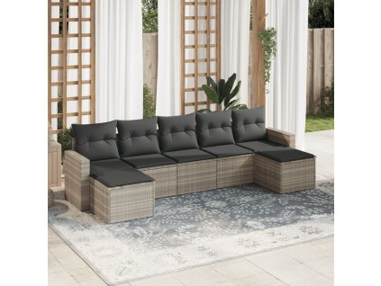 vidaXL 7dílná zahradní sedací souprava a podušky světle šedá polyratan