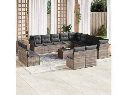 vidaXL 14dílná zahradní sedací souprava podušky světle šedá polyratan