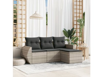 vidaXL 4dílná zahradní sedací souprava a podušky světle šedá polyratan