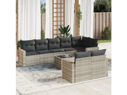 vidaXL 9dílná zahradní sedací souprava a podušky světle šedá polyratan