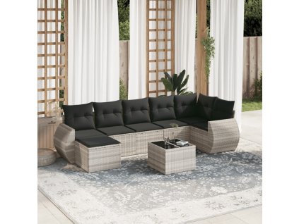 vidaXL 8dílná zahradní sedací souprava a podušky světle šedá polyratan