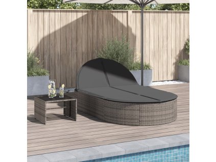 vidaXL Dvojité lehátko s poduškami šedé polyratan