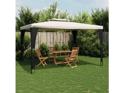 vidaXL Altán s dvojitou střechou krémový 3,98 x 2,98 m ocel