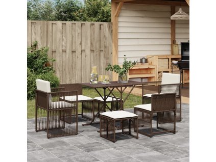 vidaXL 7dílný zahradní jídelní set s poduškami hnědý polyratan